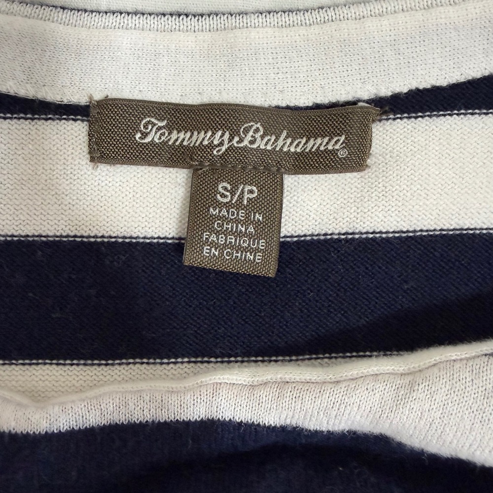 Tommy Bahama Hibiscus Floral Striped Sweater Womens S Navy Blue White Nautical - Picture 6 of 10